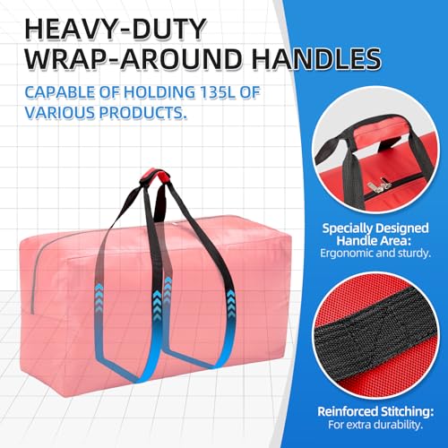 Extra Large travel duffel bag with Strong Handles, 135L Waterproof duffel bag, Durable Zippers, Extra Large Storage Totes for Space Saving and Moving Supplies, Red - color: Red, size: L - 35.4″ × 11.8″ × 19.7″