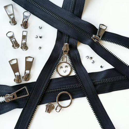 #5 Heavy Duty Metal Zipper 5 Pieces 1 Yard Long Each(Black/Black Teeth) - color: Black/Black Teeth