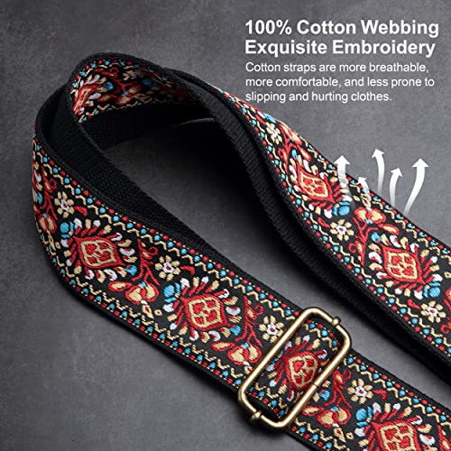 Nefelibata Purse Strap, 2" Cowhide Head Wide Shoulder Strap Adjustable Replacement,Retro Jacquard Embroidery Multi-pattern Crossbody Bag Straps for Handbag,Crossbody Bags,Shoulder Bags(Safflower) - color: Retro Embroidery Safflower