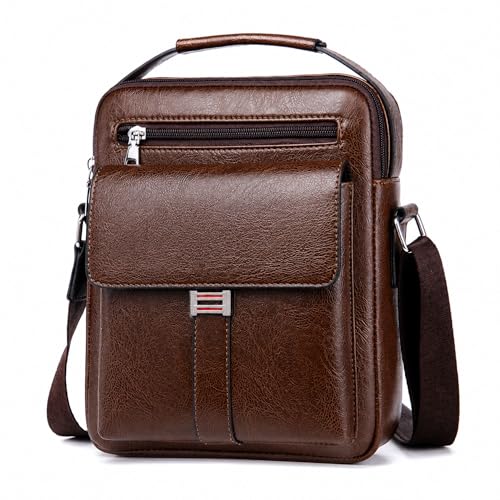 Crossbody Bag for Men, PU Leather Shoulder Messenger Bag with Handle - color: Deep Brown