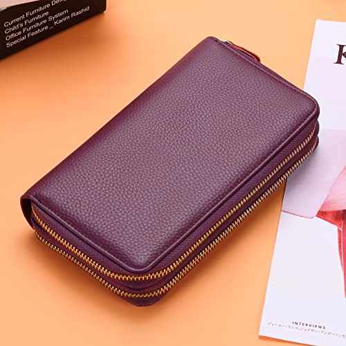 SENDEFN Leather Women Wallet RFID Blocking Zipper Around Phone Holder Clutch Wristlet Large Capacity - color: Purple