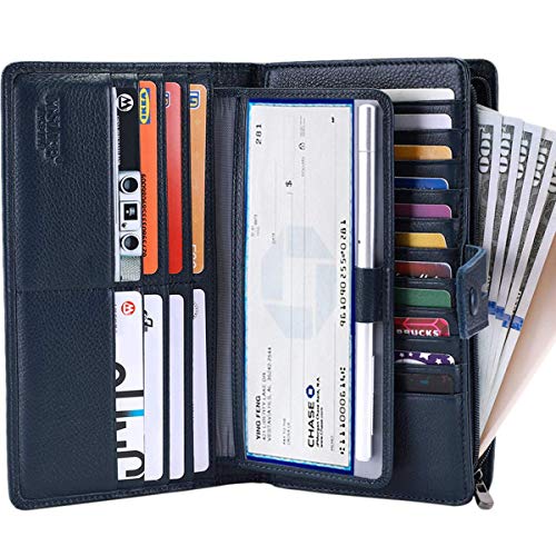 Itslife Womens Wallet,Large Capacity RFID Blocking Leather Wallets Credit Cards Organizer Ladies Wallet with Checkbook Holder - color: Deep Blue