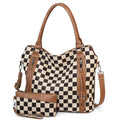 Checkered Tote Bag Large Checkered Purses for Women Plaid Hobo Shoulder Bag Multiple Pockets Tote Handbags - color: A01-brown