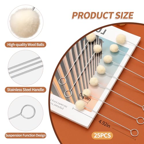 25PCS Wool Daubers,Wool Daubers Ball Brush Leather Dye Dauber for Leather Dyeing,Wool Applicator with Metal Handle for DIY Crafting and Leather Care - size: 25PCS