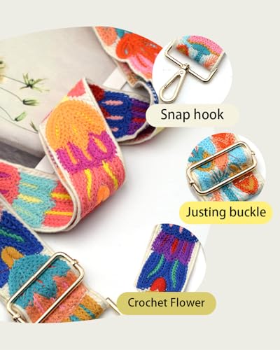 Embroidered Purse Straps Replacement Crossbody Wide Adjustable Bag Straps | Thick Purse Strap for Crossbody Bags,Extra Long Strap,Cross Body Straps for Handbags,Bag Straps for Tote Bags,Shoulder Straps - color: Flower 4