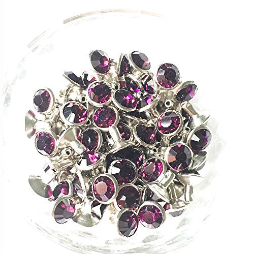 100 Sets Cz Colorful Crystal Rivets Silver Color Spots Studs Double Cap for DIY Leather-Craft (Purple, 6MM) - color: Purple, size: 6MM