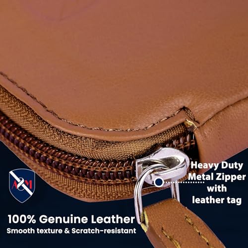 ALLEN & MATE Genuine Leather iPhone Pouch with Zip – Slim Mobile Phone Sleeve Cell Phone Pouch for iPhone 17 Pro Max, 16, 15, Google Pixel 10, Samsung Galaxy S25 & Android Smartphones Tan - color: Tan