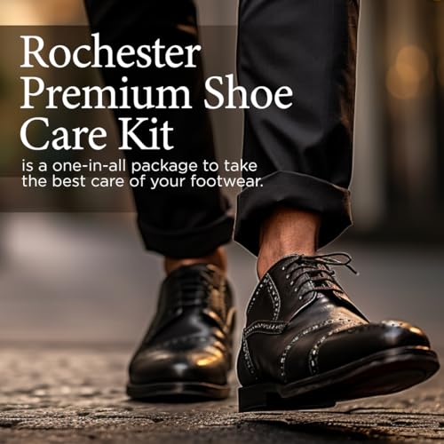 Rochester Premium Shoe Care Kit, Leather Shoe Care Kit with Black Shoe Polish, 100% Horsehair Dauber, 100% Horsehair Shoe Brush, and Soft Flannel Polishing Cloth, Shoe Accessories