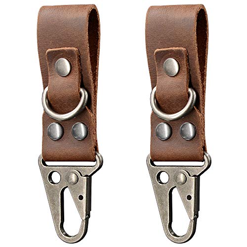 diodrio EDC Leather Strap Keychain Holder, Heavy Duty Belt Clip Key Ring Fob Holder. 2 per Pack. - color: Chestnut