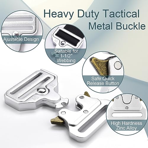 CooBigo 2Pack Tactical Heavy Duty Belt Buckles, 1-1/2" Metal Tactical Buckle Strap Clips for Backpack, Dog Collar Hardware, Harness, Keychain, Luggage Clasp Replacement, Silver - color: D: 1-1/2" Silver 2pcs