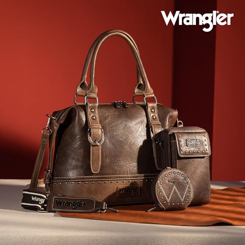 Wrangler 3Pcs Doctor Bag Sets for Women Top-handle Satchel Bag with Cell Phone Handbag and Coin Purse - color: Eye-catching Coffee