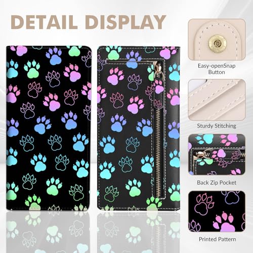 Anikathy Womens Wallet, Rfid Wallets for Women,Slim Thin Credit Card Holder Organizer Purse,PU Leather Cute Long Bifold Clutch Cash Wallet with Zipper Coin Pocket,Ladies Gift,Colorful Paw Prints X - color: Colorful Paw Prints X