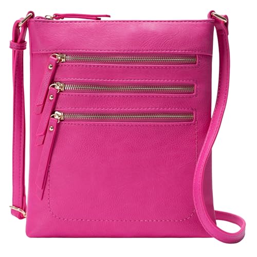 Solene Crossbody Bag Functional Multi Pocket Messenger Purse Top Zip Closure Shoulder Handbag With Adjustable Strap - color: Fuchsia