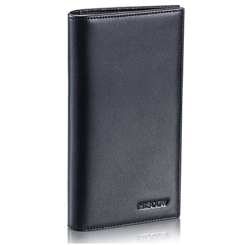 HISCOW Leather Checkbook Cover for Duplicate Checks with Pen Holder - color: Black