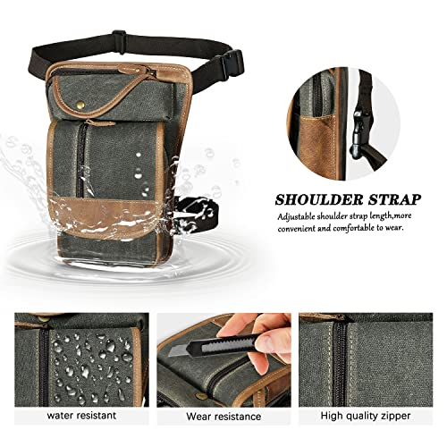 Water Resistant Canvas + Leather Motorcycle Travel Fanny Waist Pack Drop Thigh Leg Bag Pouch For Men Women FB913-5 - color: Y-3112-army green