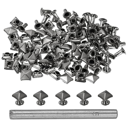 HARFINGTON 50pcs Pyramid Rapid Rivet 5mm Leather Rivets Rapid Punk Spikes Leathercraft Decoration with Hole Punch for Rock Nailheads Clothing Belts Bags Shoes, Grey - color: Gray, size: 5mm