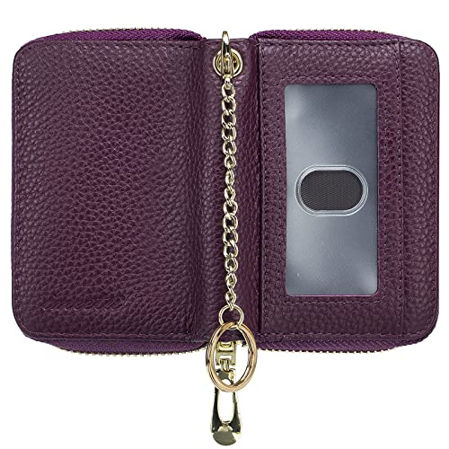 imeetu Rfid Credit Card Holder, Businese Card Case, Wallet for Women Men | Genuine Leather Card Wallet with id Window, Keychain & Double Zipper, Water-resistan Small Wallet with Gift Box, Daily Travel - color: Pro - Dark purple