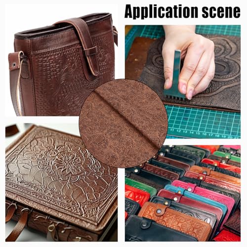 1 Yard 55" Embossed Faux Leather Fabric Bump Texture Vintage Floral Leather Sheet Camel Color Phoenix Pattern Embossed Fabric for Furniture Seat Handmade DIY Bows Earrings Making Crafts - color: Brown