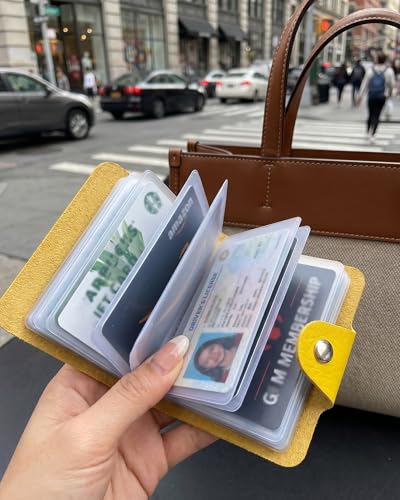4-Pack Credit Card Holder with 24 Transparent Card Sleeves | PU Leather, Credit Card Wallet & Business Card Organizer for Purse, Gift Card Holder and Card Organizer Set for Men & Women