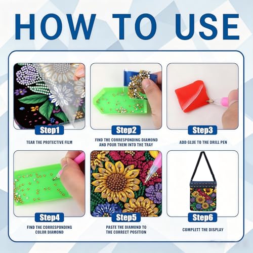 Diamond Painting Crossbody Bag - DIY Diamond Art Kits for Adults, PU Leather Shoulder Bag with Zipper, Flower Pattern Art Bag for Women - color: Flowers 6