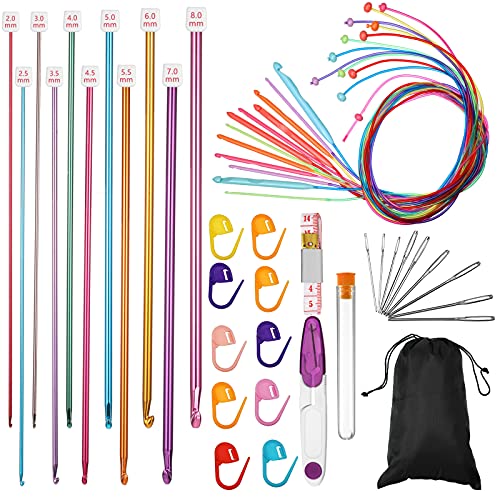 Waydress Tunisian Crochet Hooks Set with Cable 2-8 mm, Smooth Afghan Hooks