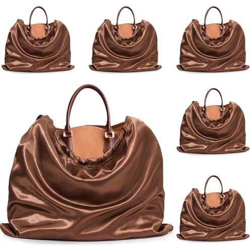 Ersmak 6 Pack Dust Bags for Handbags - Brown Silk Dust Cover Bag for Purses Shoes - Satin Drawstring Dustproof Bags for Travel Storage - 23.6 x 19.7 In - color: Brown, size: 23.6 x 19.7 In