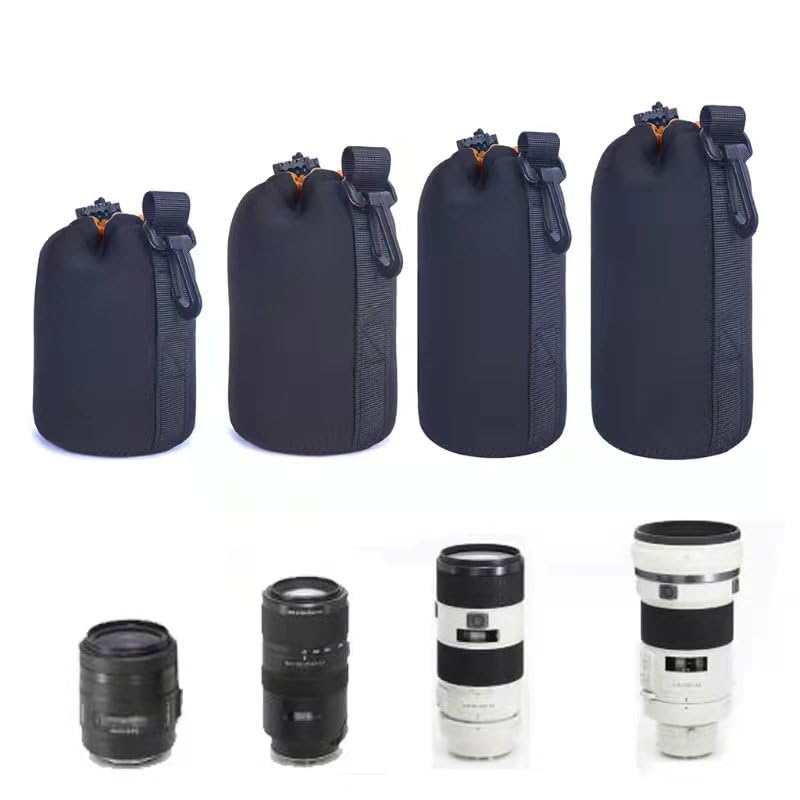 S Size (Small) Camera Lens Pouch, Thick Protective Neoprene Bag Storage Cover Case with Drawstring Design, Soft Plush Interior, Compatible for Canon, for Nikon, for Sony DSLR Lenses - size: S: 8cm x 10cm (D x H)