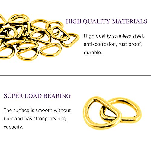 Swpeet 150Pcs 5/8 Inch - 15mm Gold Multi-Purpose Metal D Ring Semi-Circular D Ring for Hardware Bags Ring Hand DIY Accessories (Gold, 5/8 Inch) - color: Gold, size: 5/8 inch