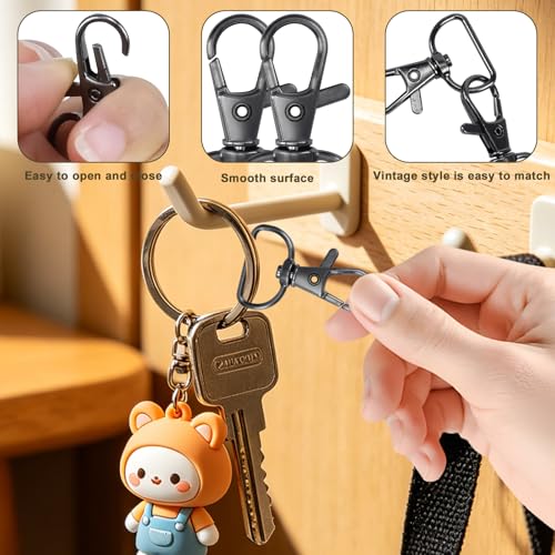 Enenes Swivel Clasp Hooks 30 PCS, 3/4 Inch Lobster Clasps with D Rings | 30 metal swivel lobster clasps with key rings for snap tabs, keychains, wristlets, badge reels, lanyards and DIY crafts - color: 4 Colors