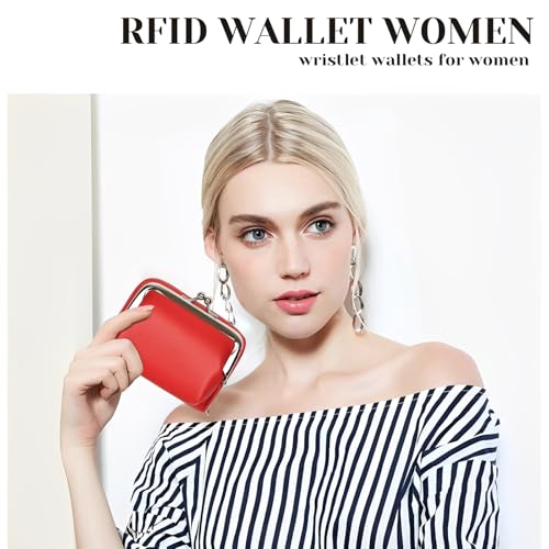 Women's Wristlet Wallet, Card Holder & Coin Purse, Small Change Purse | Small change purse for coins, small coin purse for women, wrist wallets for women, coin pouch, zip no kiss lock coin purses - color: Red