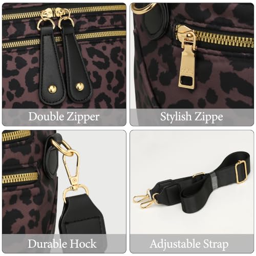 KKXIU Crossbody Bags for Women Nylon Travel Fanny Packs | Large Bum Bag | Spacious Trendy Shoulder Purse - color: Large-Leopard