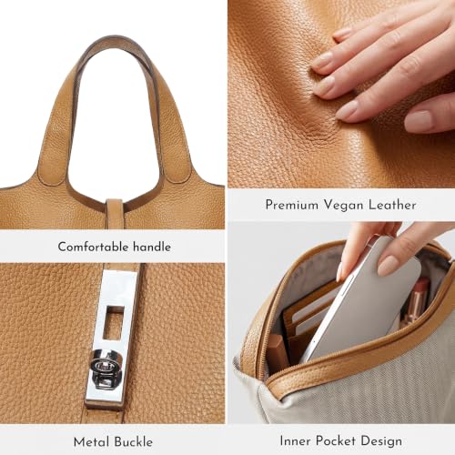 Tote Bag for Women Top Handle Handbag Satchel Bag for Women Vegan Leather Lock Design Bucket Purse for Work Evening - color: Aj