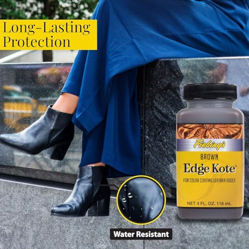 Fiebing's Edge Kote 2-Pack (4oz, Brown) - Leather Edge Paint for Shoes, Furniture, Purses, Couches, Belts - Flexible, Water Resistant, Semi Gloss Color Coating Leather Dye to Protect Natural Edges