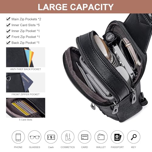 cakang Womens Sling Bag Crossbody Bags for Women Vegan Leather Sling Backpack Daypack Fanny Pack Crossbody Purse Travel - color: 5-black-mini