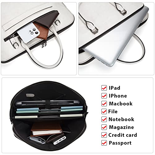 Blofinche Laptop Messenger shoulder bag: Genuine Leather work Briefcase 13.3 15.6 inch designer Satchel handbag - color: Beige, size: 13.3 inch