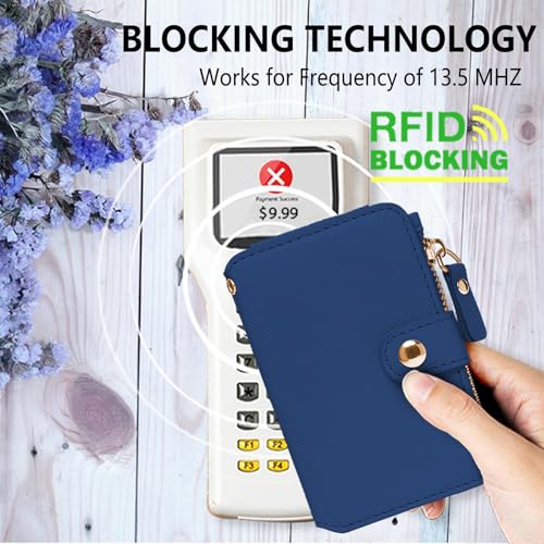 M-Plateau Keychain Wallet Women, Credit Card Holder for Women with Metal Keychain Ring for Car Keys,Ladies Mini Purse with ID Window and Zipper Pocket (Navy) - color: Navy