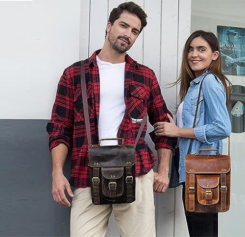 jaald Genuine Leather Messenger Bag Vintage Laptop Crossbody Bag Satchel Man Purse Shoulder Bag for man woman office bag - style: 11 Inches Brown
