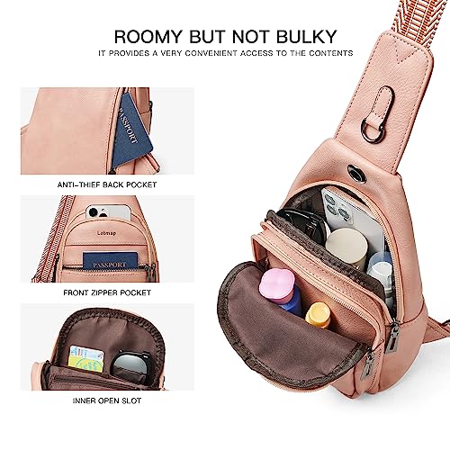 LATMAP 7L Sling Bag For Women Faux Leather Anti Theft Small Casual Daypack Backpack Fanny Pack Crossbody Chest Bags Purse Waterproof Light Pink - color: 7l-light Pink