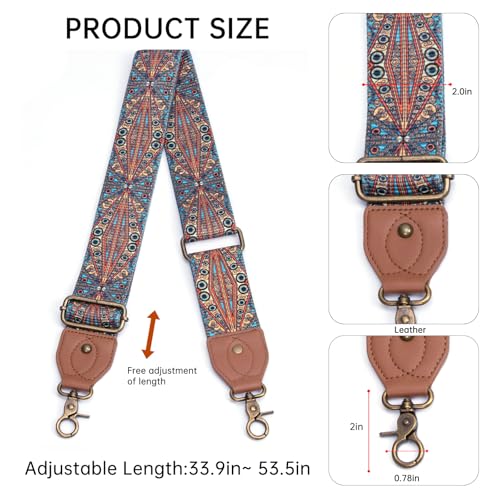 Purse Strap Replacement Crossbody Adjustable Bag Strap Retro Jacquard Embroidery Wide Shoulder Strap for Women Handbags - color: Bohemian Stripes
