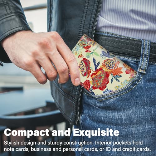 Business Card Holder，PU Leather Business Card Case Color Printing Pattern Card Holder Wallet，Pockets Magnetic Credit Card Holders for Men and Women - Purple Flowers - color: Light Purple