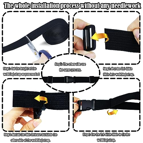 Buckles Straps 1 Inch, Nylon Webbing Straps 6 Yards + 6 PCS Quick Side Release Plastic Buckles + 12 PCS Tri-Glide Slide Clip, No Sewing Required Heavy Duty Durable, Backpack Dog Collars Replacement. - color: 1 Inch Buckles Straps