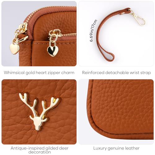 Genuine Leather Wristlet Wallets for Women Clutch Purse with Detachable Strap Slim Phone Wallet for Travel Wedding - color: Brown