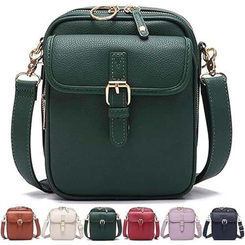 Leather Crossbody Bag for Women,Anti-Theft Messenger Bag with Large Capacity,Built-in Purse Card Slots Shoulder Sling Bag - color: Dark Green