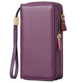SENDEFN Leather Women Wallet RFID Blocking Zipper Around Phone Holder Clutch Wristlet Large Capacity - color: Purple