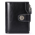 FALAN MULE Small Wallet for Women Leather Bifold Compact Small Womens Wallet with RFID Blocking - color: Midnight dark