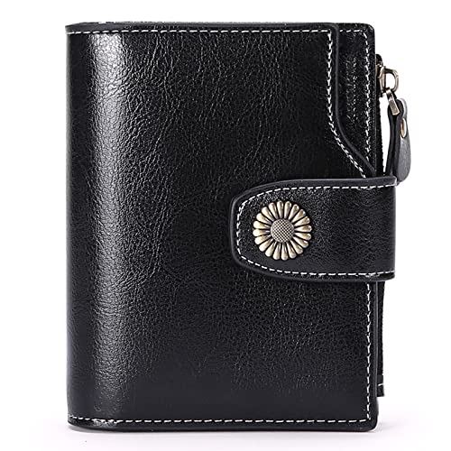 FALAN MULE Small Wallet for Women Leather Bifold Compact Small Womens Wallet with RFID Blocking - color: Midnight dark