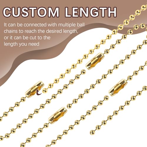 300 Pcs Gold Ball Chain Bulk,Metal Bead Chain,Keychain Chains,Gold Nickel Plated Metal 3.9" Long 2.4mm Ball Bead Chains,for Hanging Christmas Decoration - color: 300 pcs Gold Ball Chain Necklace 3.9 in