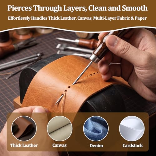 3PCS Awl Tool Set,3 Styles Wood Handle Leather Scratch Awl Tool for Punching Craft Repair,DIY Leather Sewing, Bookbinding,Crafts Wood - color: 3PCS