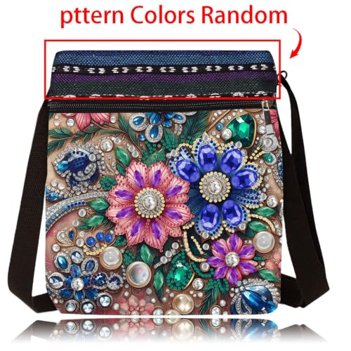 DDGYP 5D Diamond Art Bags, Diamond Art Kits for Adults,8.5x8.7x0.39inch | DIY Diamond Painting Bags for Women,PU Leather Crossbody Bag with Zipper & Adjustable Strap, Flower Pattern - color: Blue