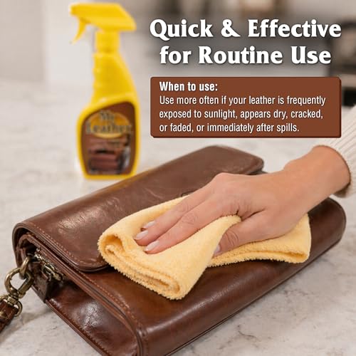 MR. LEATHER Cleaner & Conditioner Spray, Safe for All Leather & Vinyl, 16oz | Made with Natural Oils, Hydrating & Water-Repelling Spray, Ideal for Leather Furniture, Sofa, Auto Interior, Shoes & Bags - size: 16 Fl Oz (Pack of 1)